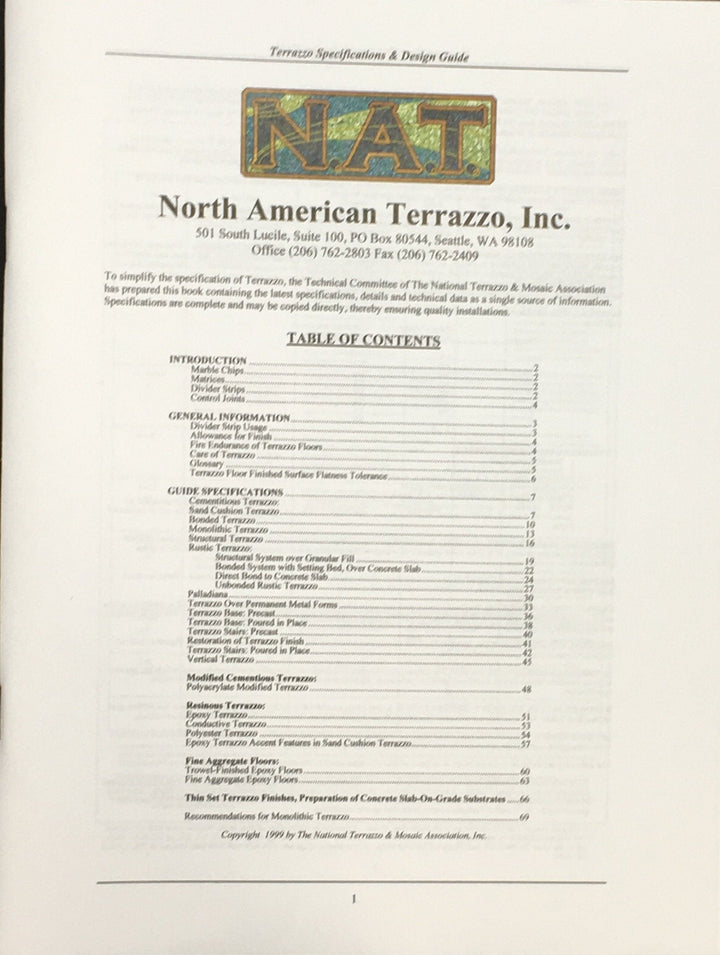 Terrazzo Specifications and Design Guide, 1999
